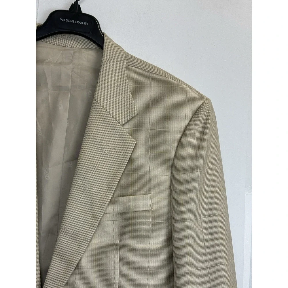Boss Blazer Mens 44R Beige Windowpane Sport Coat Made In USA‎ One Button